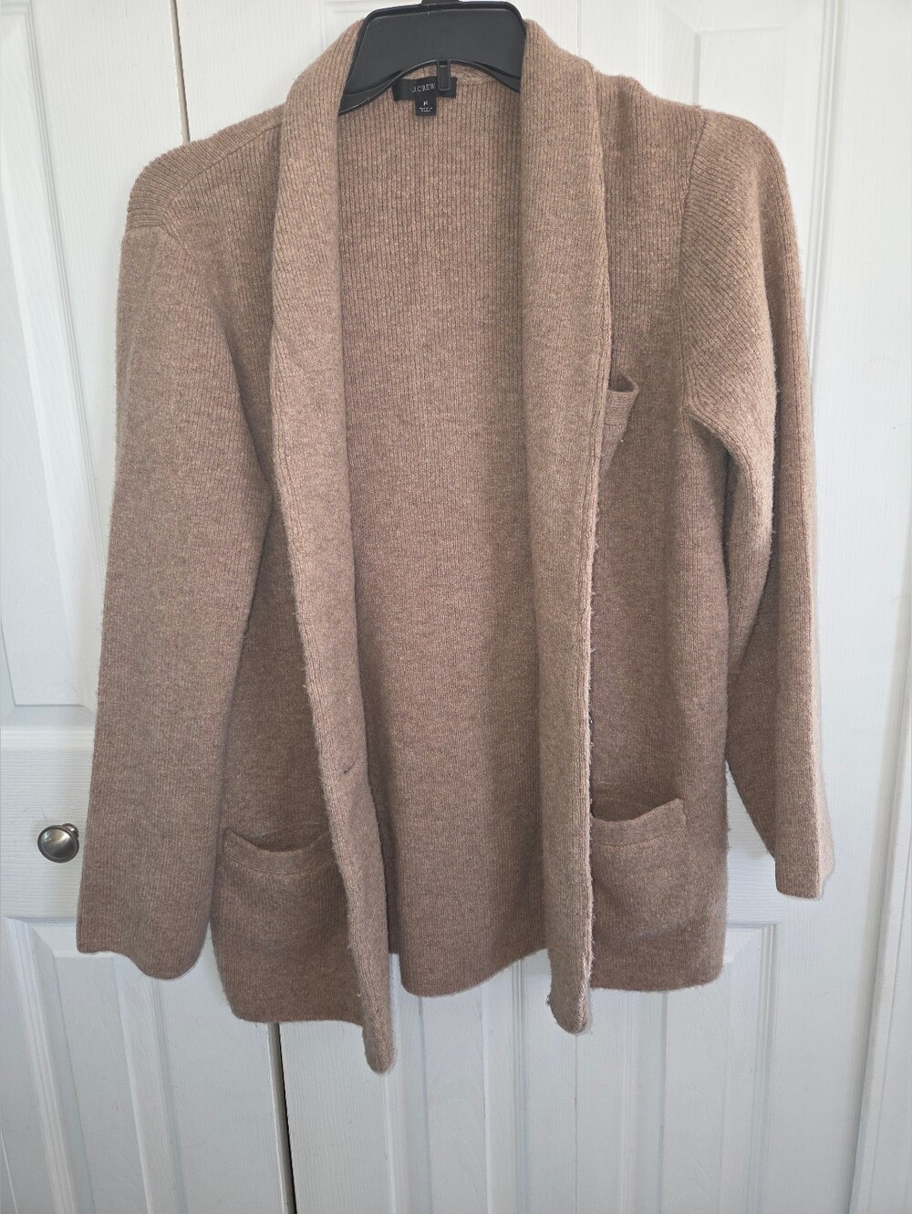 Womens J. Crew Tan-Cream Open Front Knit Cardigan with Pockets, Size MD